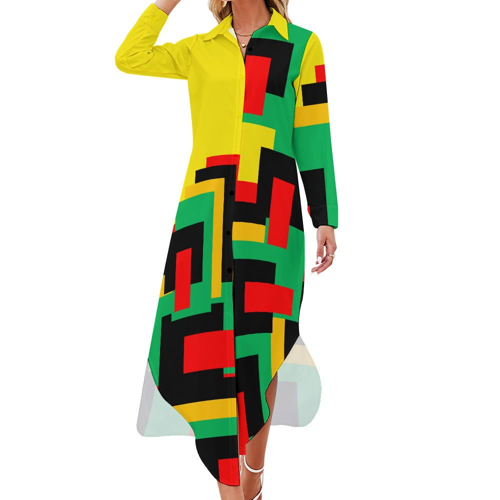 Origen Destination Women's Long Sleeve Button Neck Shirt Dress