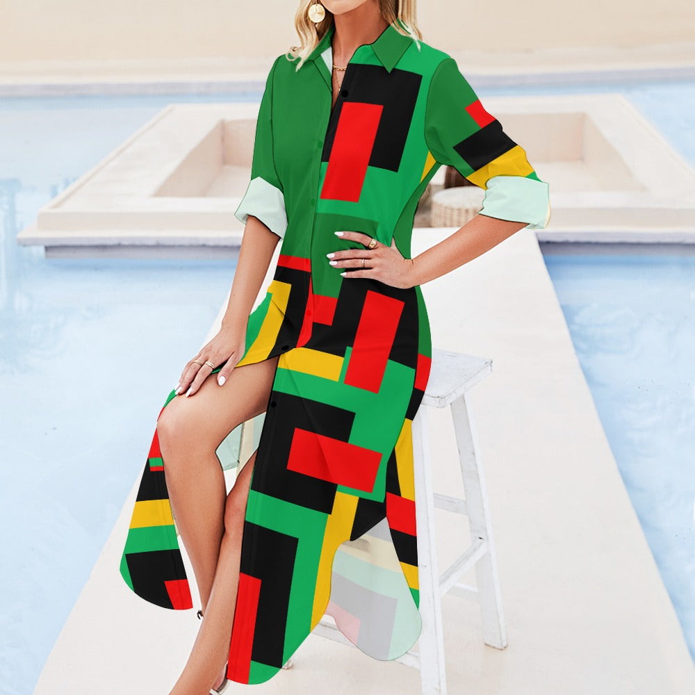 Origen Destination Women's Long Sleeve Button Neck Shirt Dress