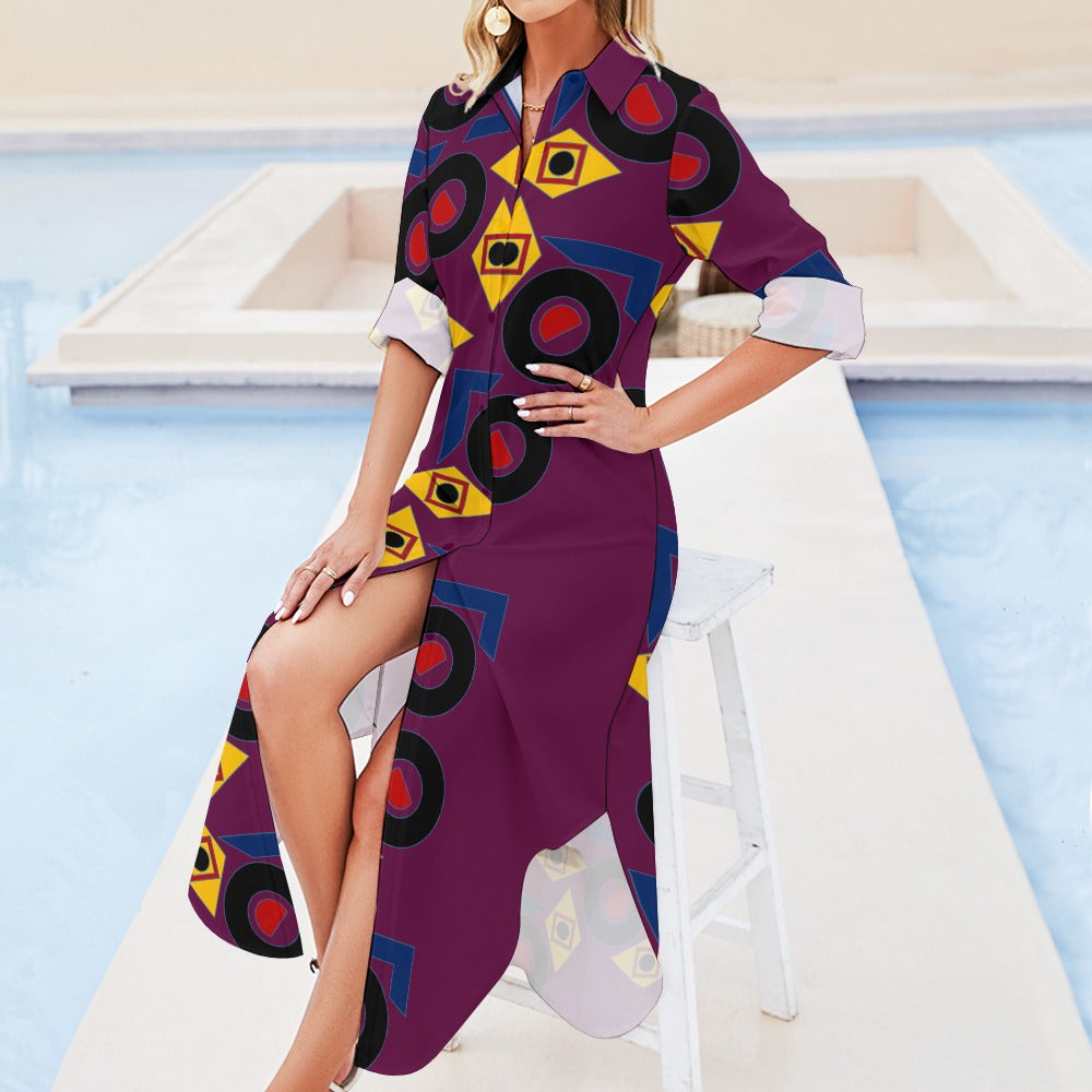 Origen Destination Women's Long-sleeve Button-neck Shirt Dress