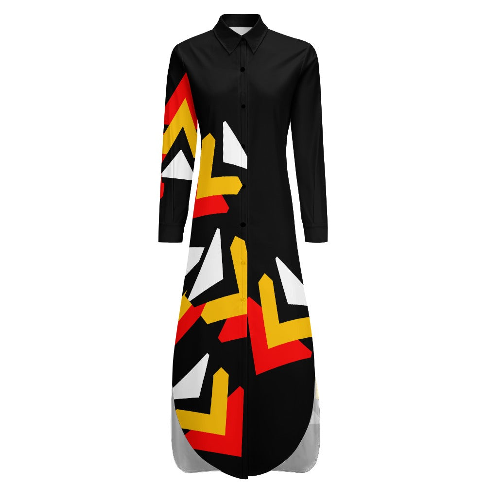 Origen Destination Women's Long-sleeve Button-neck Shirt Dress