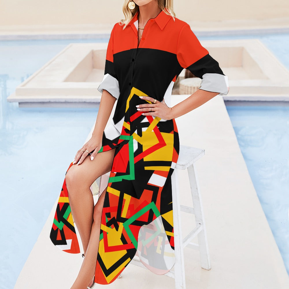 Origen Destination Women's Long-sleeve Button-neck Shirt Dress