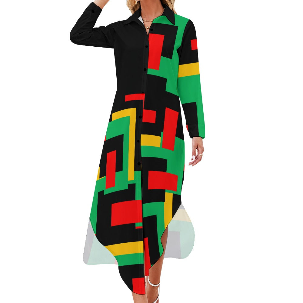 Origen Destination Women's Long Sleeve Button Neck Shirt Dress