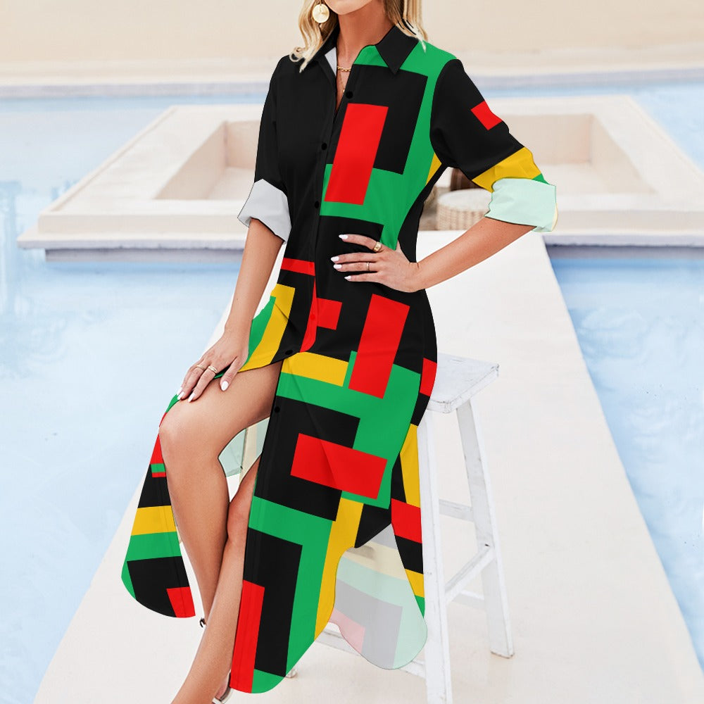 Origen Destination Women's Long Sleeve Button Neck Shirt Dress