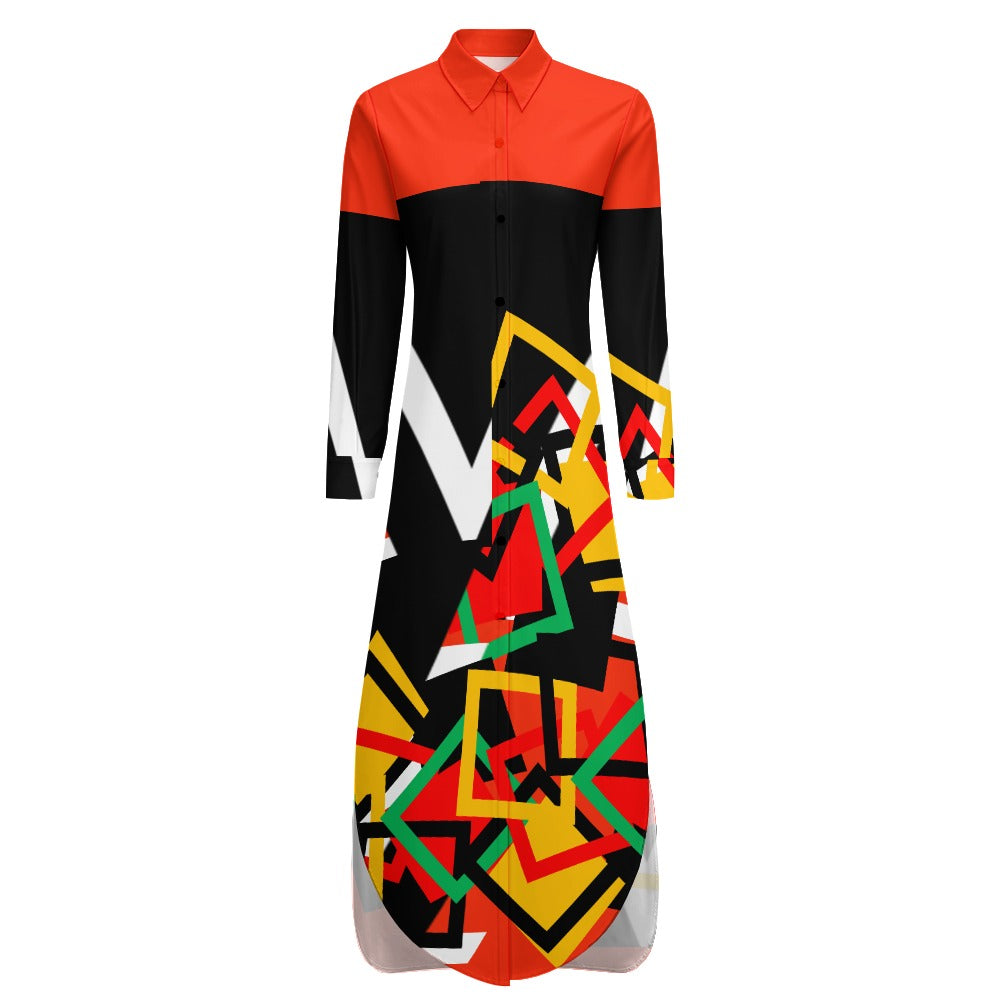 Origen Destination Women's Long-sleeve Button-neck Shirt Dress