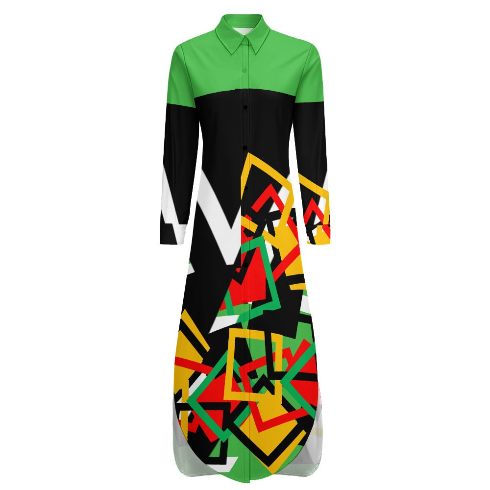 Origen Destination Women's Long-sleeve Button-neck Shirt Dress