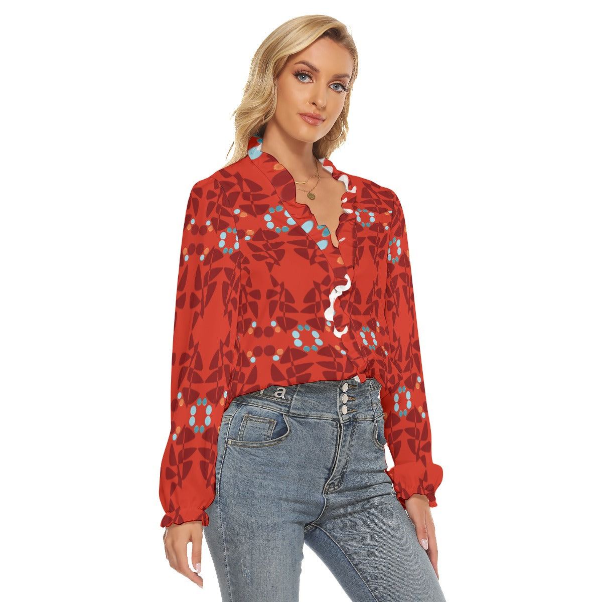 Origen Destination Women's Pleated Collar V-neck Blouse