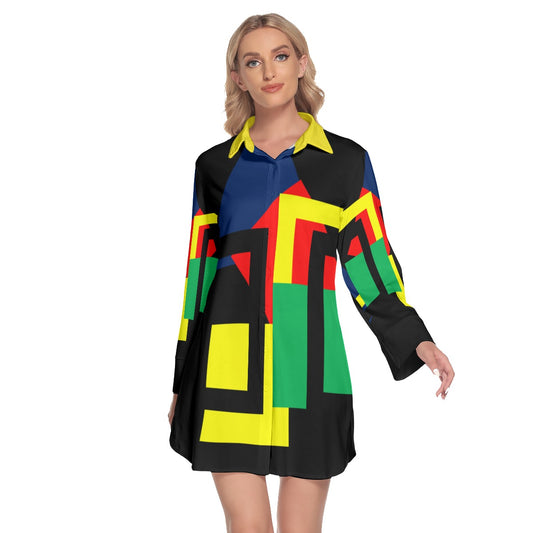 Origen Destination |On-Arrival Point of Origen Women's Lapel Shirt Dress With Long Sleeve