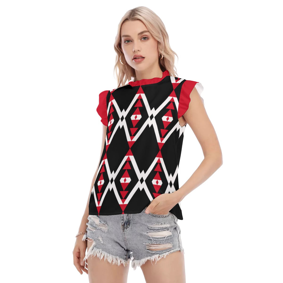 Origen Destination |On-Arrival Point of Origen Dia-Symbol Women's Blouse With Ruffle Collar