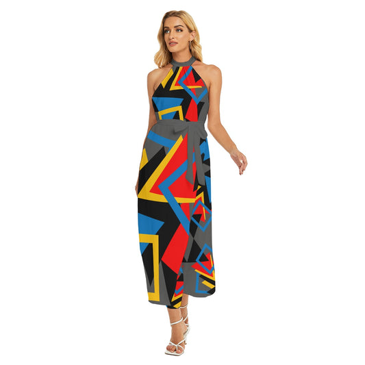 Origen Destination Women's Wrap Hem Belted Halter Dress