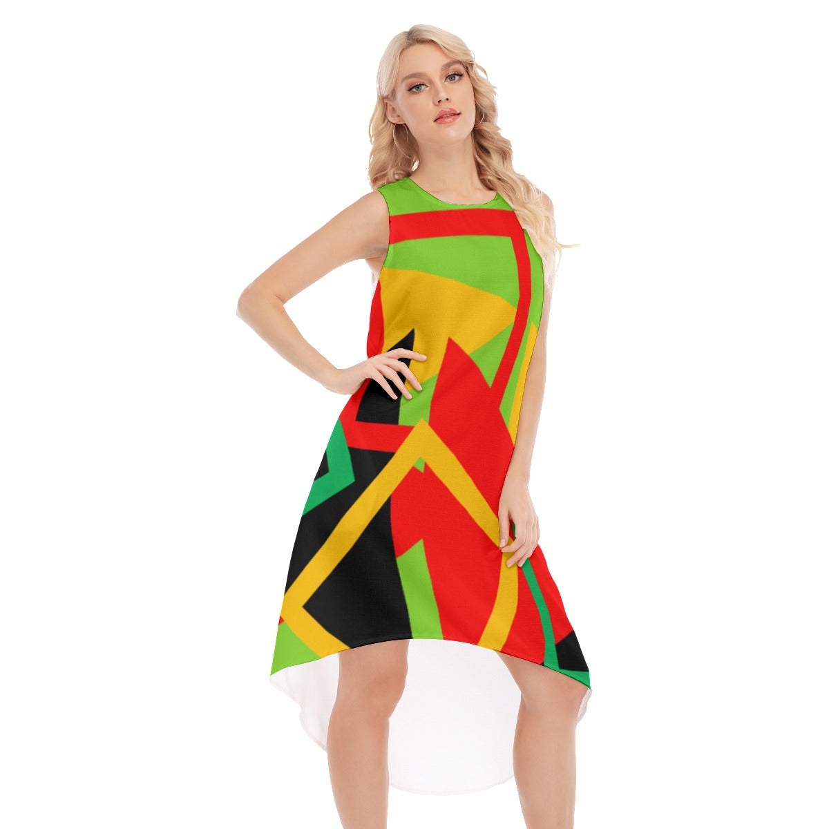 Origen Destination |On-Arrival Point of Origen Women's Lime/Multicolor Sleeveless Long Dress