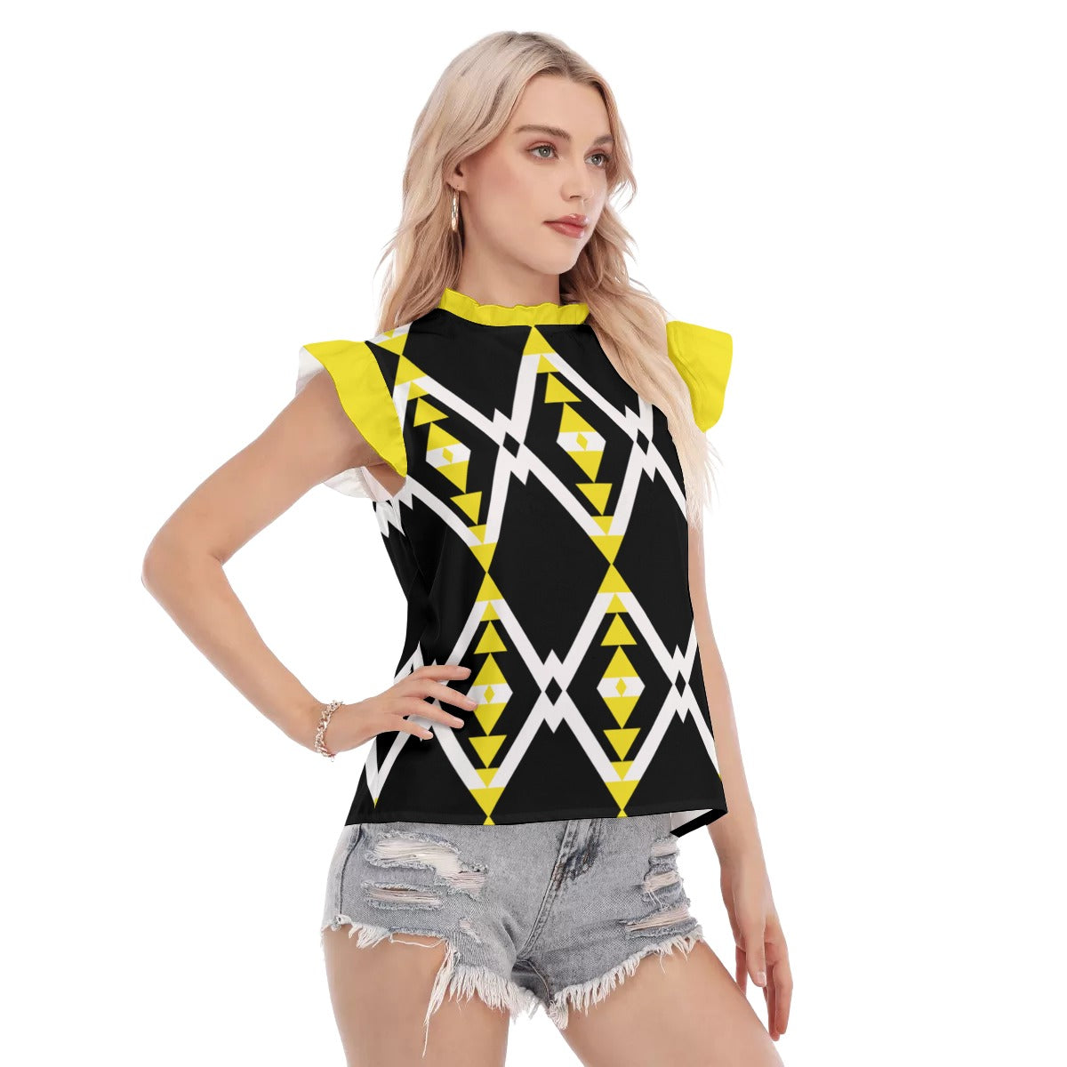 Origen Destination |On-Arrival Point of Origen Dia-Symbol Women's Blouse With Ruffle Collar