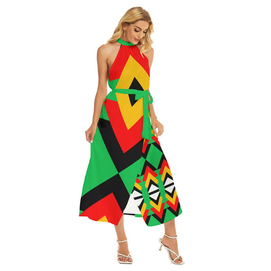 Origen Destination Women's Wrap Hem Belted Halter Dress