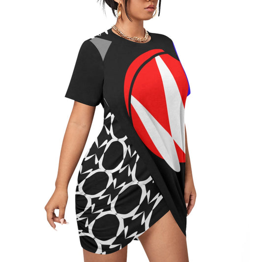 Origen Destination |On-Arrival Point of Origen Symbol-inspired Women’s Stacked Hem Dress With Short Sleeve(Full-figured)