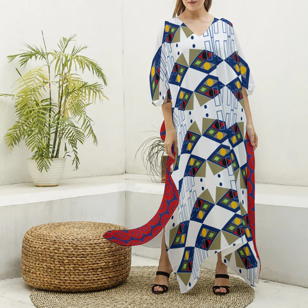 Origen Destination Women's V-neck Patterned Kaftan Robe