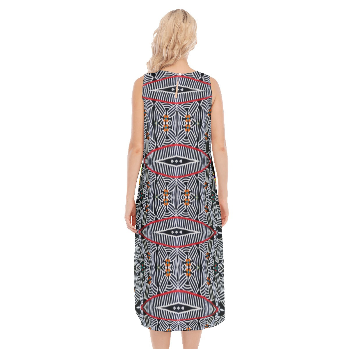 Origen Destination |On-Arrival Point of Origen African Symbol-inspired Women's Multicolor Sleeveless Long Dress
