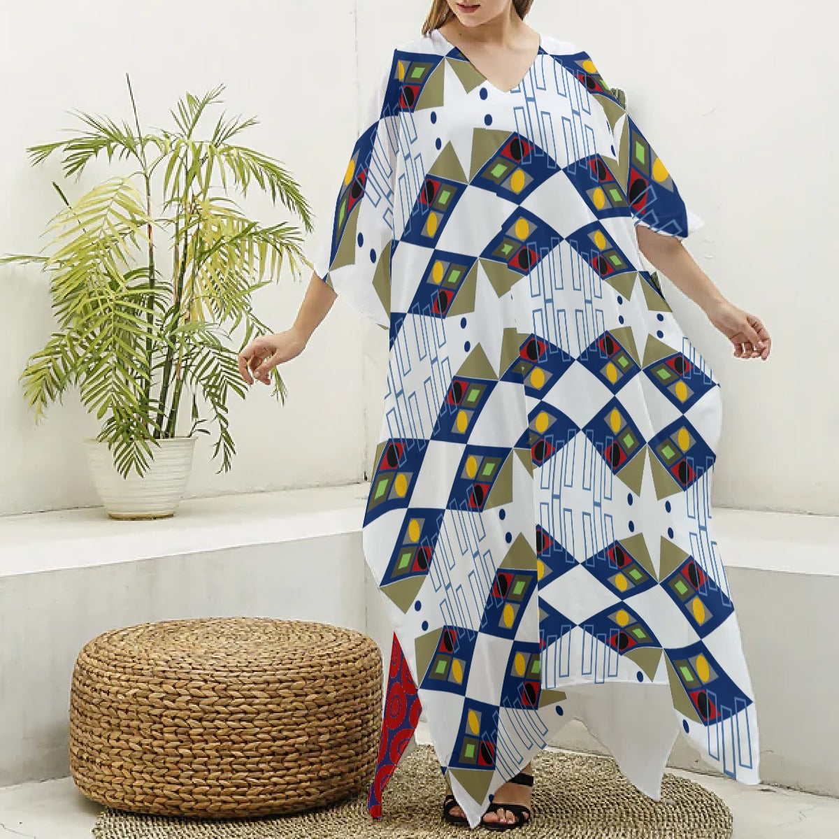 Origen Destination Women's V-neck Patterned Kaftan Robe