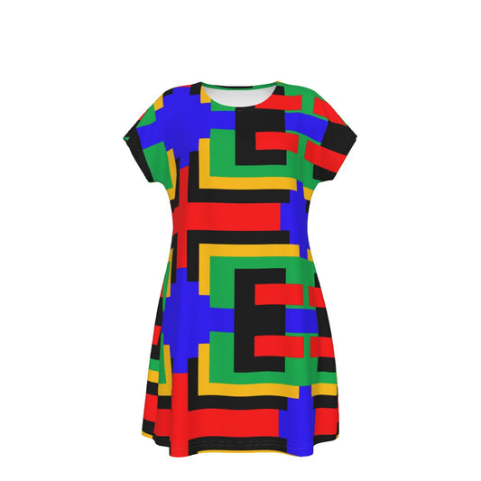 Origen Destination |On-Arrival Point of Origen Women's Blue/Multicolor Short Sleeve Dress