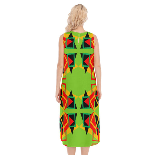 Origen Destination |On-Arrival Point of Origen Women's Lime/Multicolor Sleeveless Long Dress