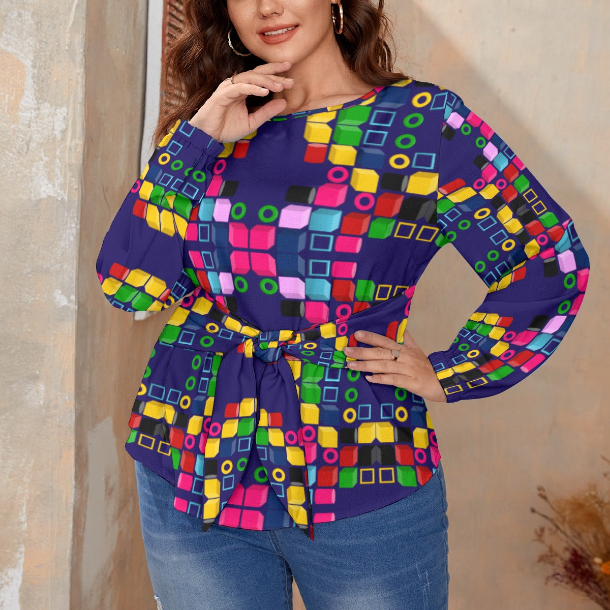 Origen Destination Blouse With Waist-tie (Plus Size)