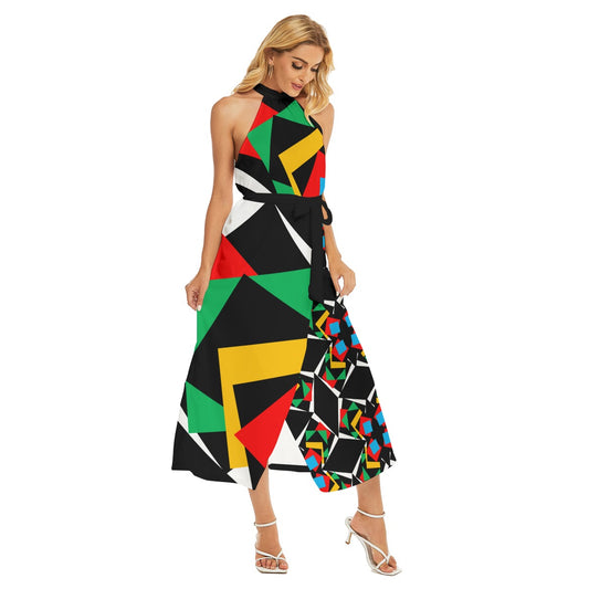 Origen Destination Women's Wrap Hem Belted Halter Dress