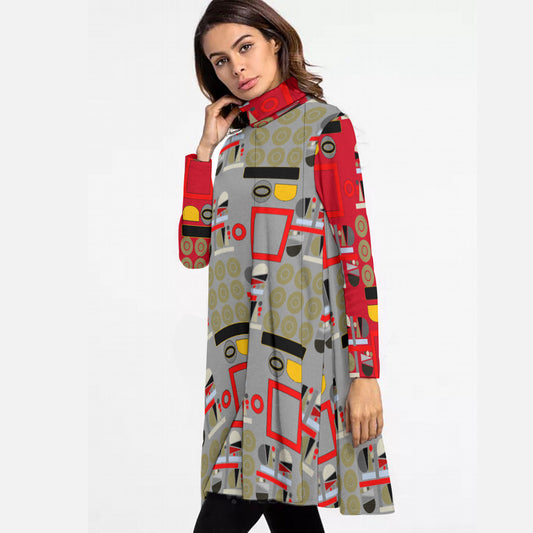 OD Women's Turtle neck Long Sleeve Flare out Patt78