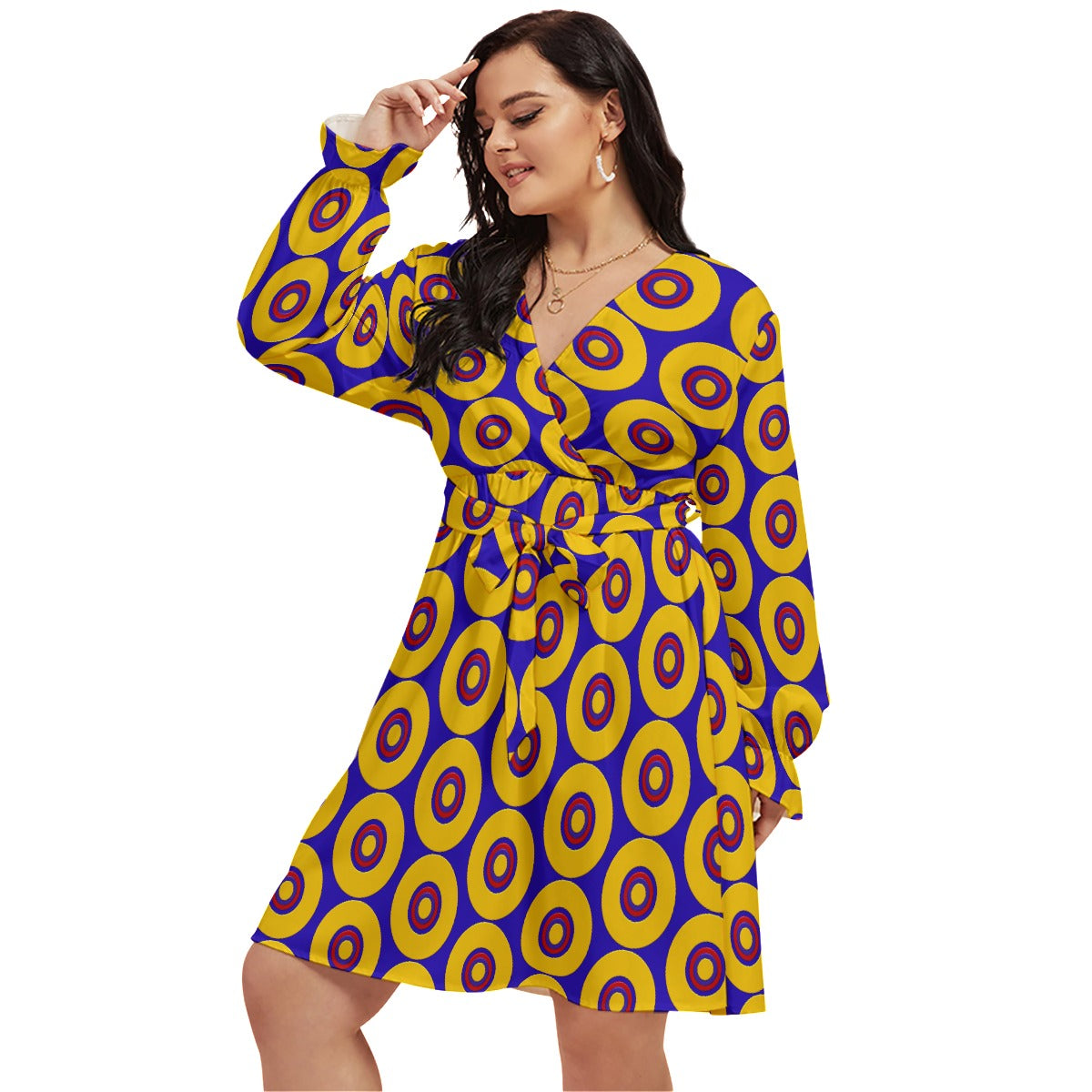 Origen Destination Women's Concentric V-neck Dress With Waistband(Plus Size)