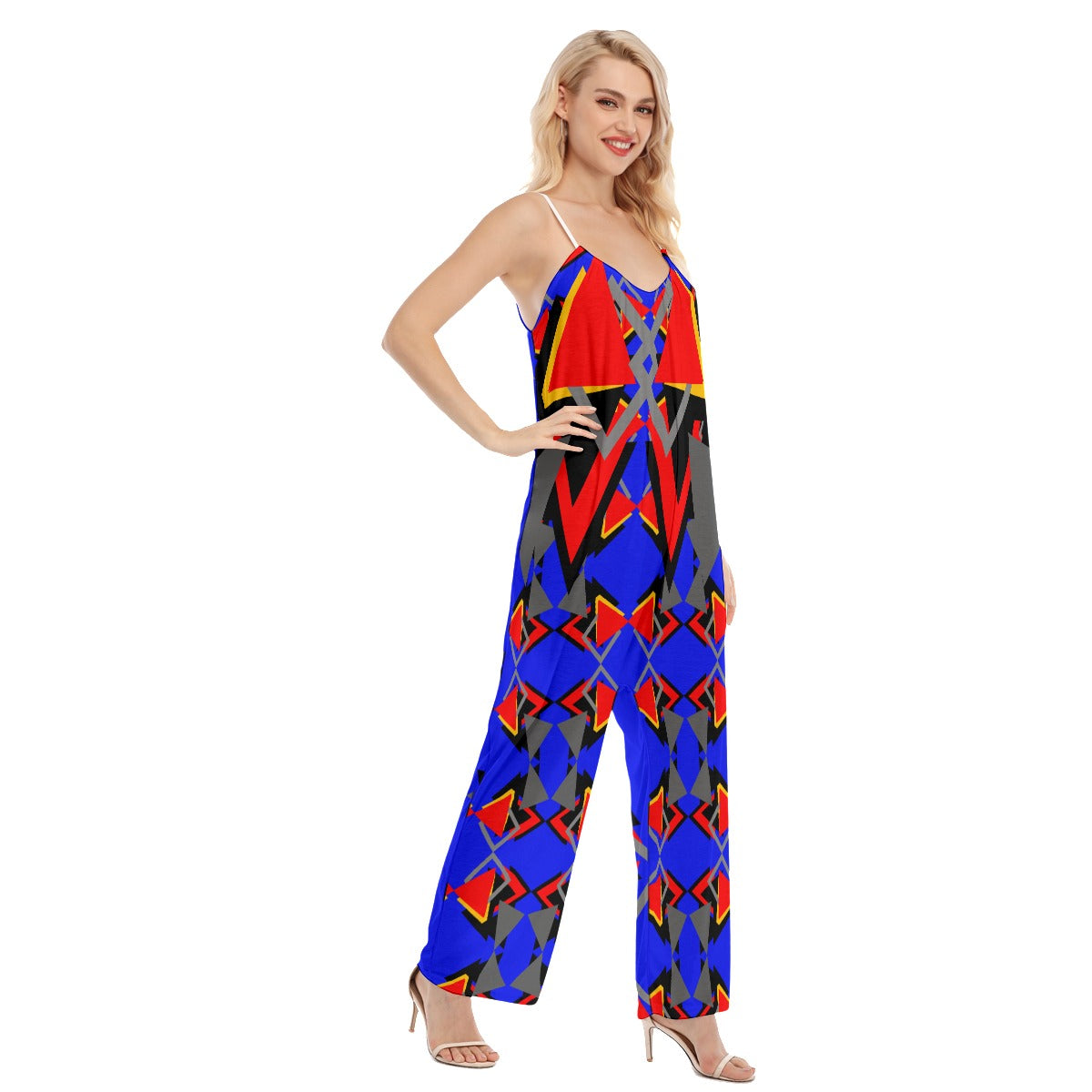 Origen Destination| Dia-Symbol Blue/Multi-color Women's Loose Cami Jumpsuit