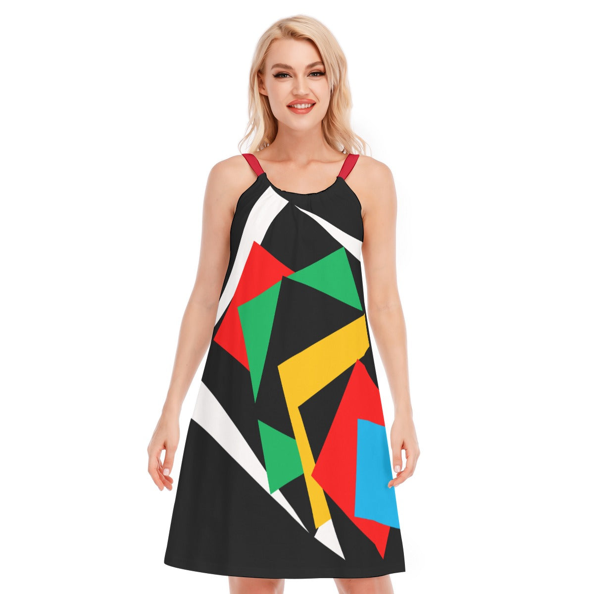 Origen Destination |On-Arrival Point of Origen Women's Black/Multicolor O-neck Cami Dress