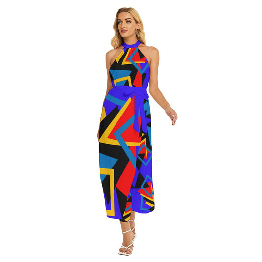 Origen Destination Women's Wrap Hem Belted Halter Dress