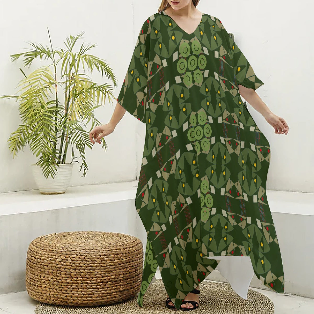 Origen Destination Women's V-neck Patterned Kaftan Robe