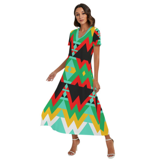 Origen Destination |On-Arrival Point of Origen Dia-symbol Women's V-neck Dress With Short Sleeve