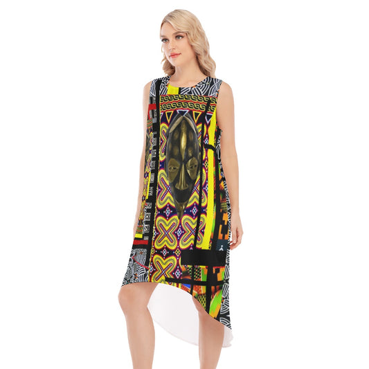 Origen Destination |On-Arrival Point of Origen African Symbol-inspired Women's Multicolor Sleeveless Long Dress
