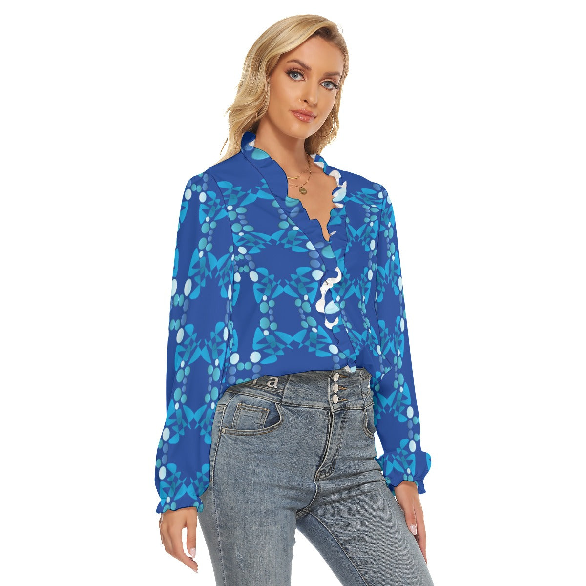Origen Destination Women's Pleated Collar V-neck Blouse