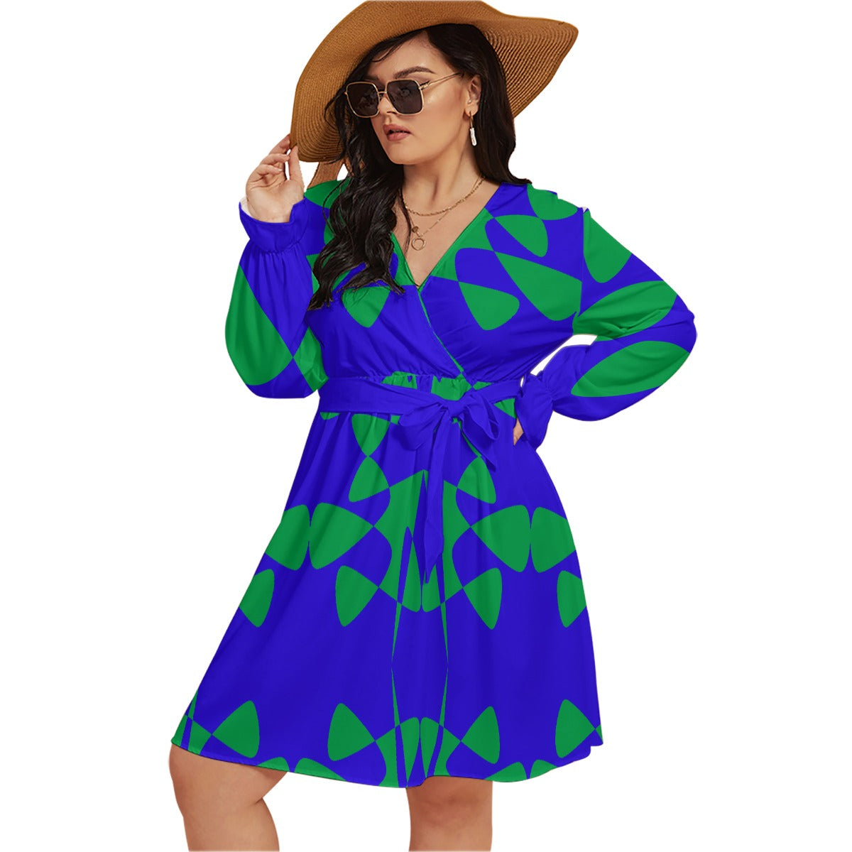 Origen Destination |On-Arrival Point of Origen Women's V-neck Dress With Waistband (Full-figured)