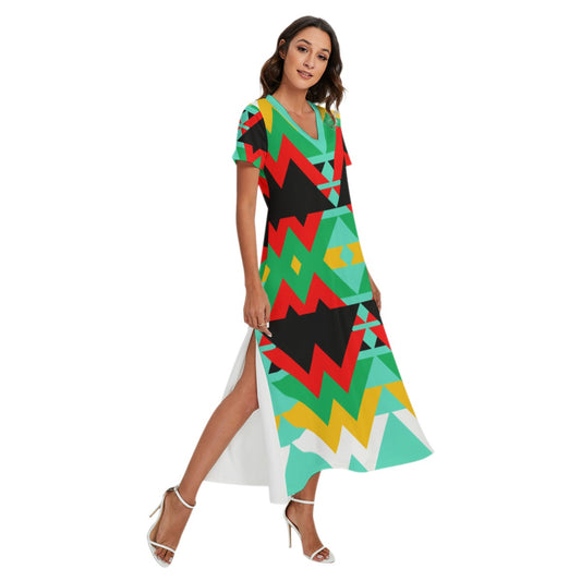 Origen Destination |On-Arrival Point of Origen Dia-symbol Women's V-neck Dress With Short Sleeve
