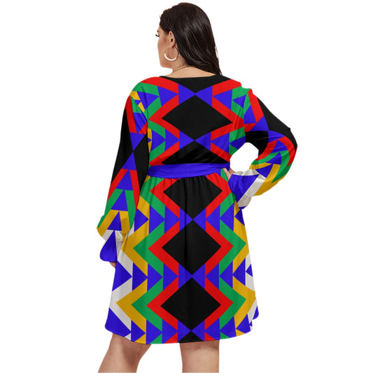 Origen Destination |On-Arrival Point of Origen Women's V-neck Dress With Waistband(Full-figured)