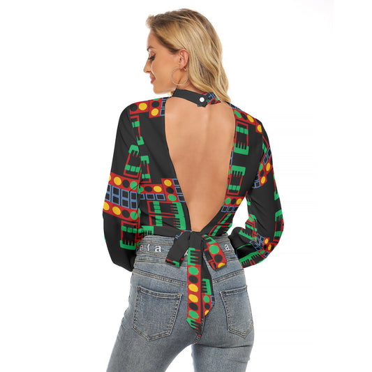 OD Print Women's Halter T-shirt BlkPt2