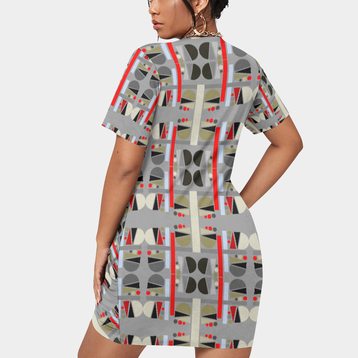 OD Women’s Stacked Hem Dress With Short Sleeve(FF)Gry