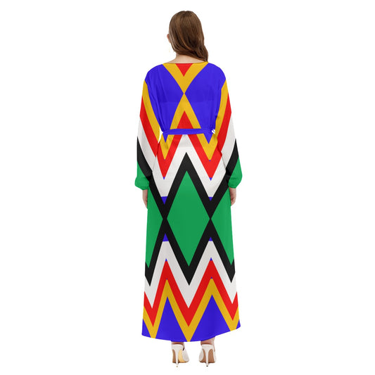 Origen Destination |On-Arrival Point of Origen Women's Vibrant Blue/Multicolor Beach Long Coat