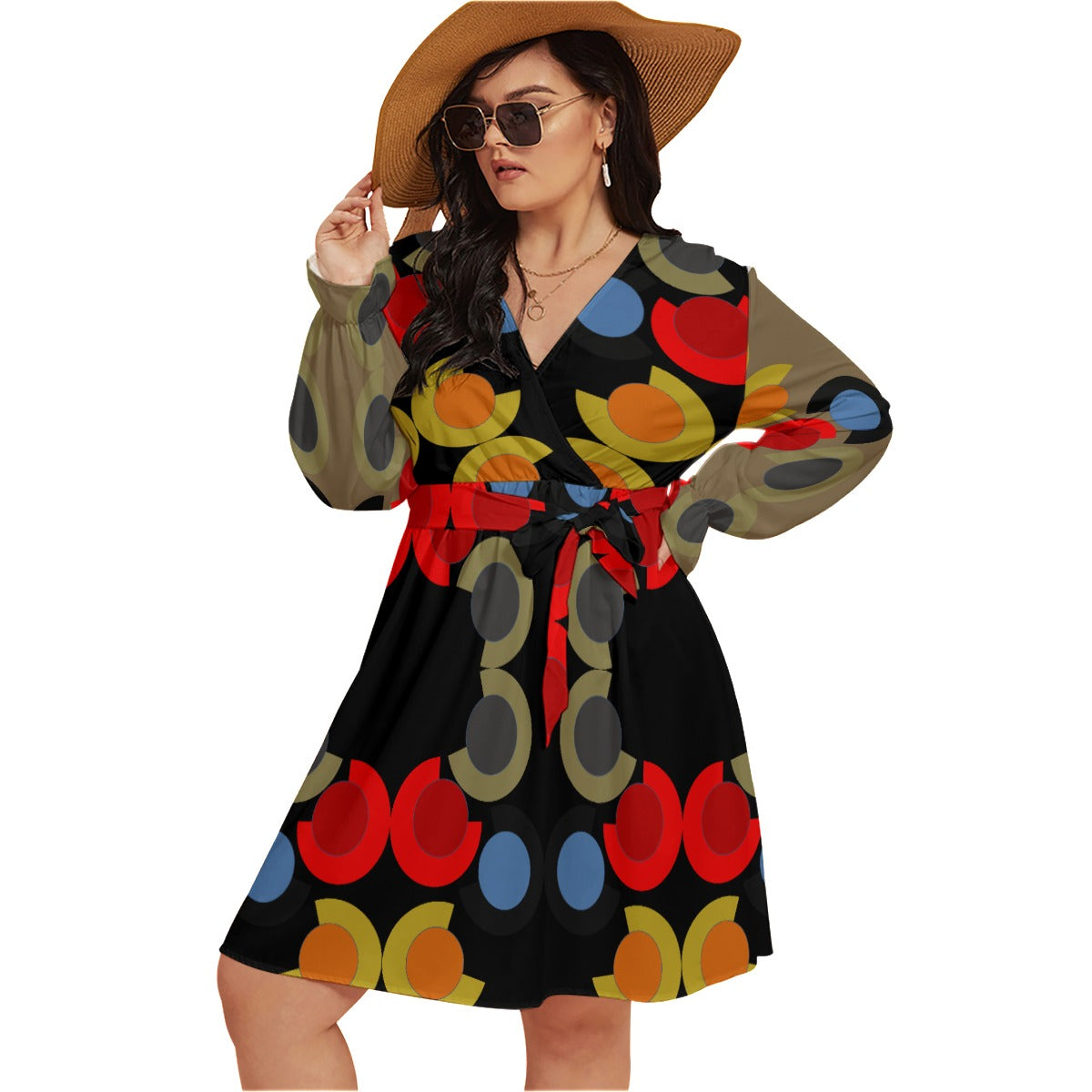 Origen Destination Women's V-neck Dress With Waistband(Plus Size)