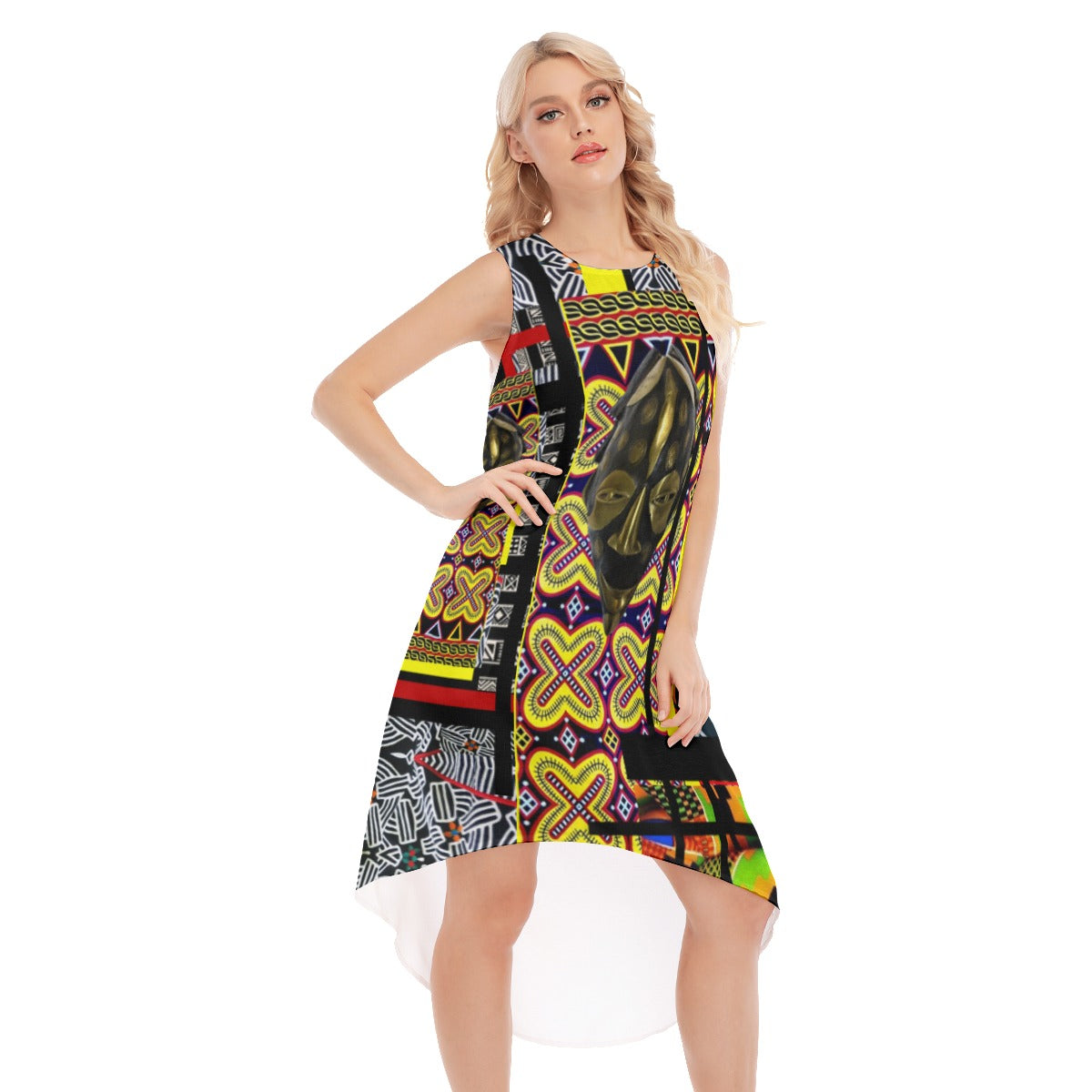 Origen Destination |On-Arrival Point of Origen African Symbol-inspired Women's Multicolor Sleeveless Long Dress