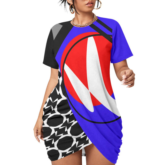 Origen Destination |On-Arrival Point of Origen Symbol-inspired Women’s Stacked Hem Dress With Short Sleeve(Full-figured)