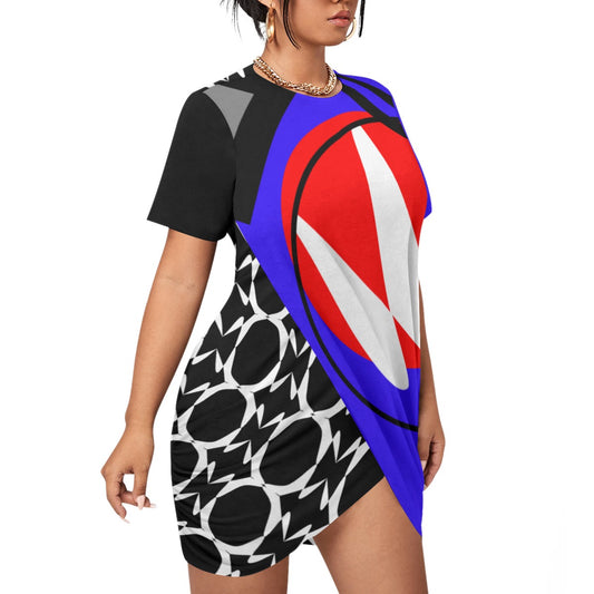 Origen Destination |On-Arrival Point of Origen Symbol-inspired Women’s Stacked Hem Dress With Short Sleeve(Full-figured)