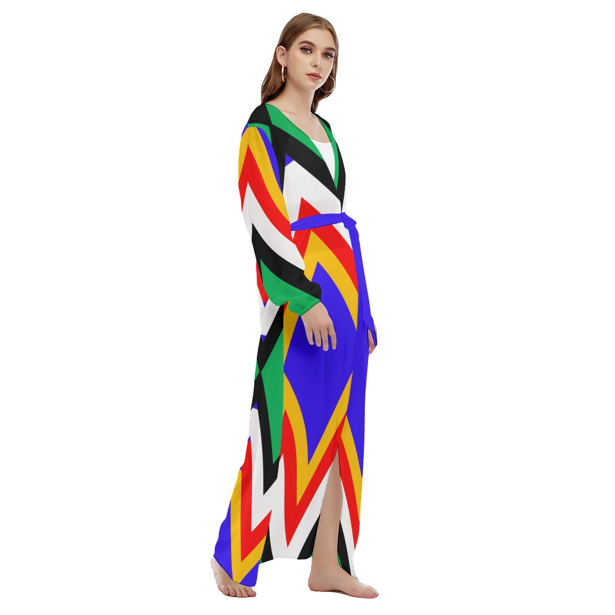Origen Destination |On-Arrival Point of Origen Women's Vibrant Blue/Multicolor Beach Long Coat