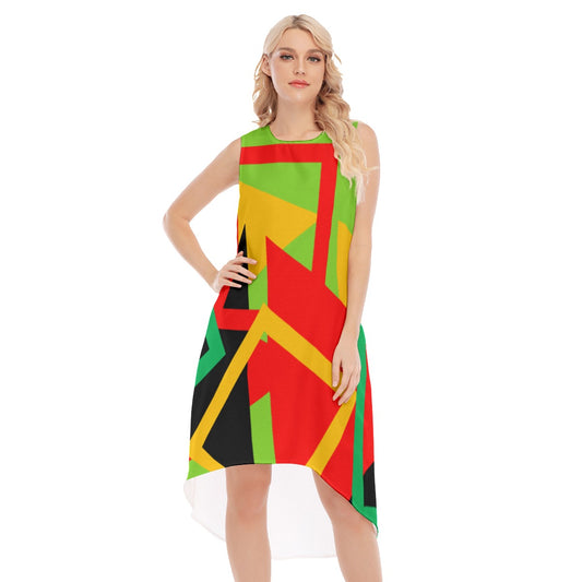 Origen Destination |On-Arrival Point of Origen Women's Lime/Multicolor Sleeveless Long Dress