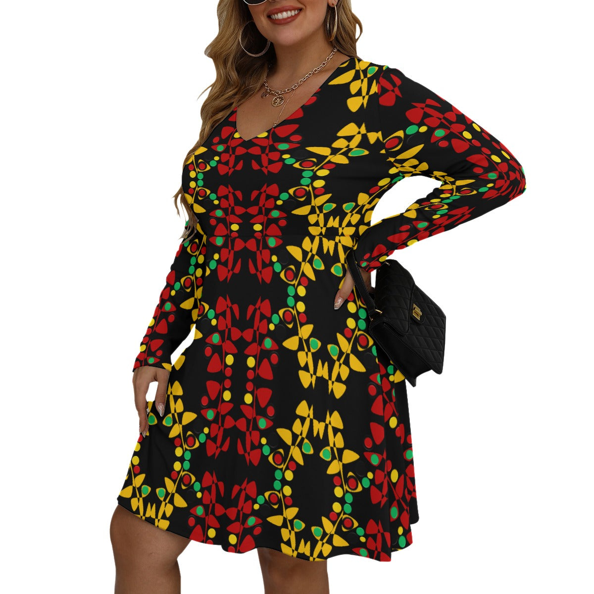 Origen Destination Women's V-neck Long Sleeve Dress(Plus Size)
