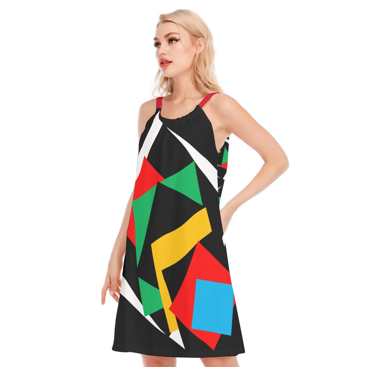 Origen Destination |On-Arrival Point of Origen Women's Black/Multicolor O-neck Cami Dress