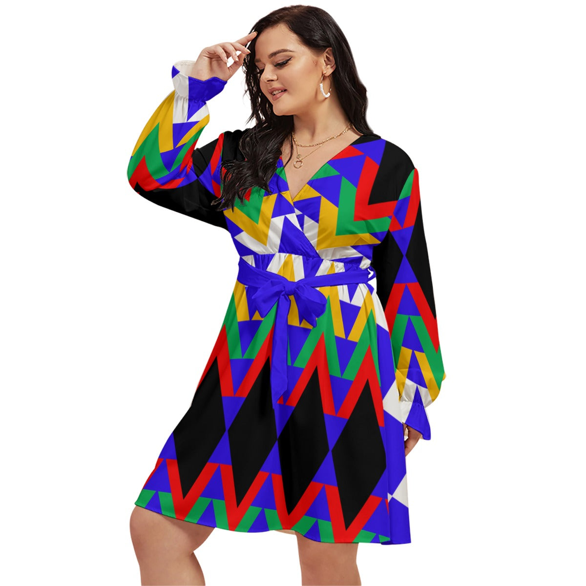 Origen Destination |On-Arrival Point of Origen Women's V-neck Dress With Waistband(Full-figured)