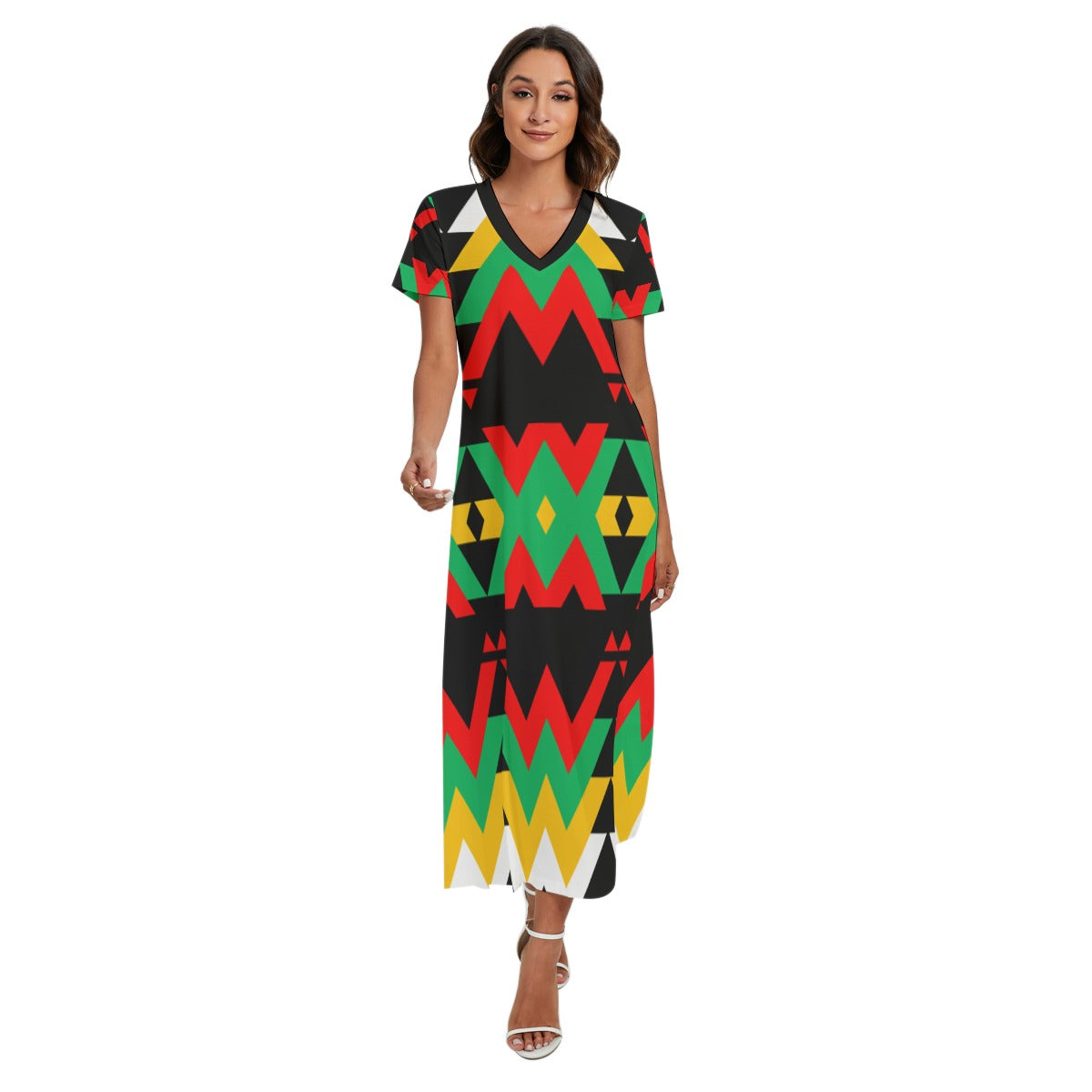 Origen Destination |On-Arrival Point of Origen Dia-symbol Women's V-neck Dress With Short Sleeve