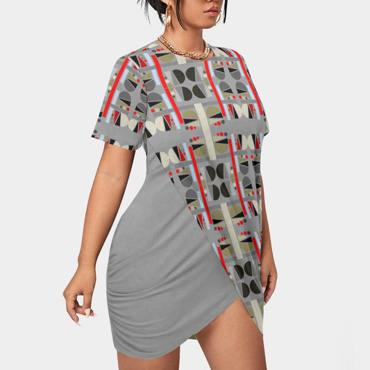OD Women’s Stacked Hem Dress With Short Sleeve(FF)Gry